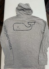 Men’s Vineyard Vines Gray Hooded Cotton Tee With Navy Whale Logo, Size S