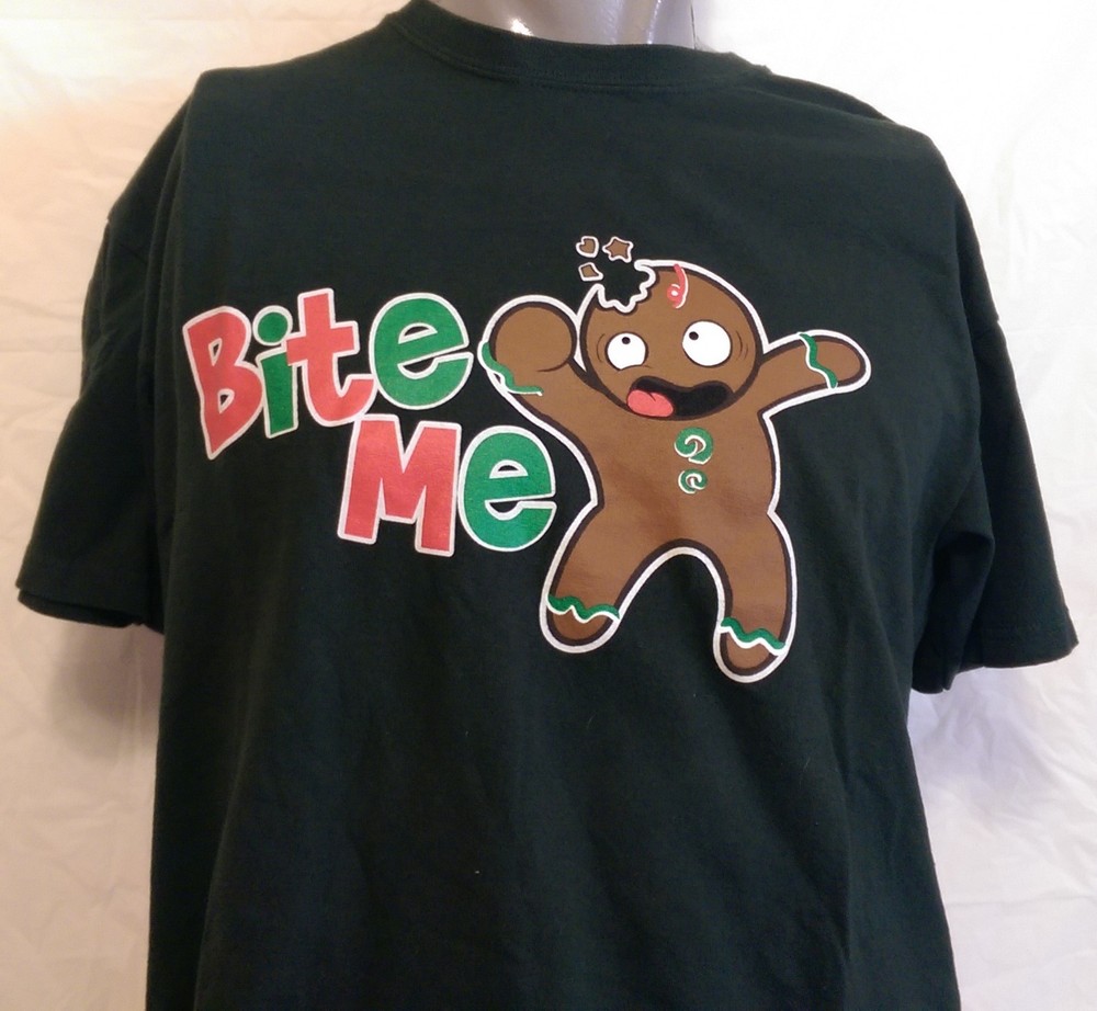 Funny Christmas Novelty Cookie “Bite Me” Shirt Size Large Office Work Party Xmas