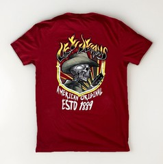 Lee Jeans T-Shirt Men’s Small Graphic Print Cowboy Skeleton Brick Red Tee