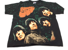 Vtg 90s The Beatles RUBBER SOUL Large All Over Print Double Sided T-Shirt