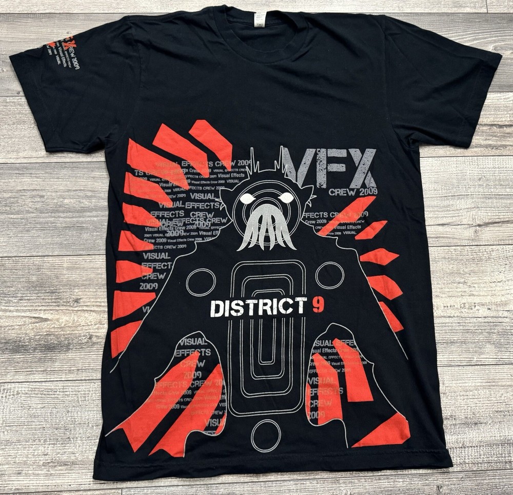 District 9 Movie Shirt Mens Medium Rare VFX Crew Tee 2009 Image Engine Y2K Black