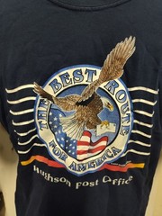 VINTAGE 2003 HUGHSON CA USPS POST OFFICE T SHIRT EAGLE BEST ROUTE BLUE M GILDAN