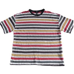 Mens Colorful Striped Crochet Open Knit Mesh short sleeve t Shirt Size XL
