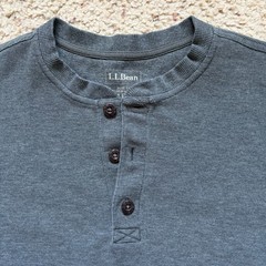 L.L. Bean 3 Button Waffle Knit Long Sleeve Henley Shirt Mens M Grey Slim 502225