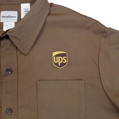 WEARGUARD UPS Logo Short Sleeve Work Shirt Brown L Uniform USA Vintage Used