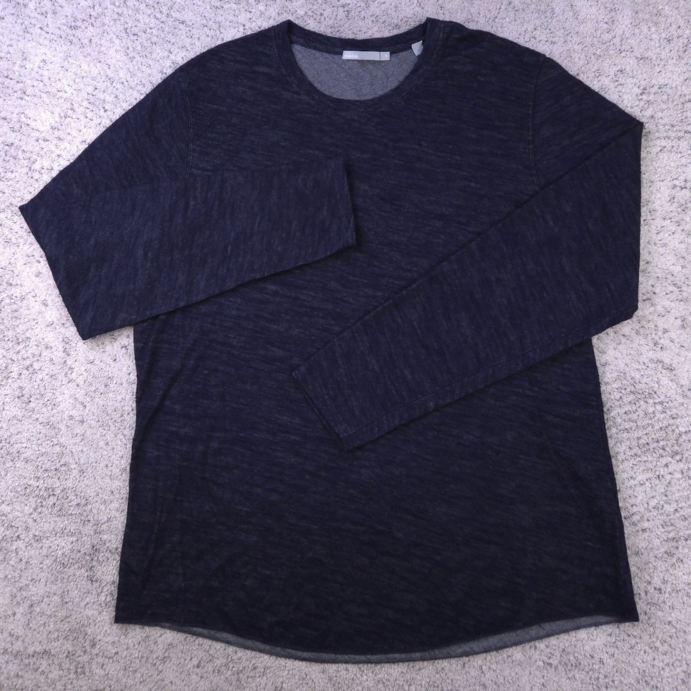 Vince Shirt Mens XL Wool Blend Brushed Long Sleeve Crew Neck Tee Navy Blue EUC
