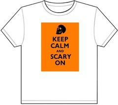 KEEP CALM AND SCARY ON T-SHIRT TEE PICTURE PHOTO halloween costume skull 1950