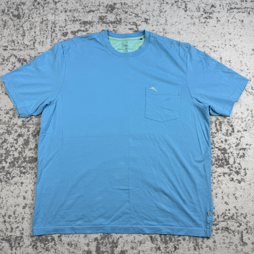 Tommy Bahama Shirt Mens XLT Blue Supima Cotton Pocket Crewneck Tee Big Tall