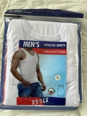 2 Pack NEW Men’s White /Black A-Shirt TANK TOP ” 100% Cotton ” Size S 34-36”