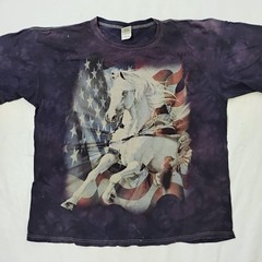The Mountain White Horse American Flag Print Purple Shirt Size XL