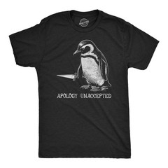 Mens Funny T Shirts Apology Unaccepted Sarcastic Penguin Graphic Novelty Tee for