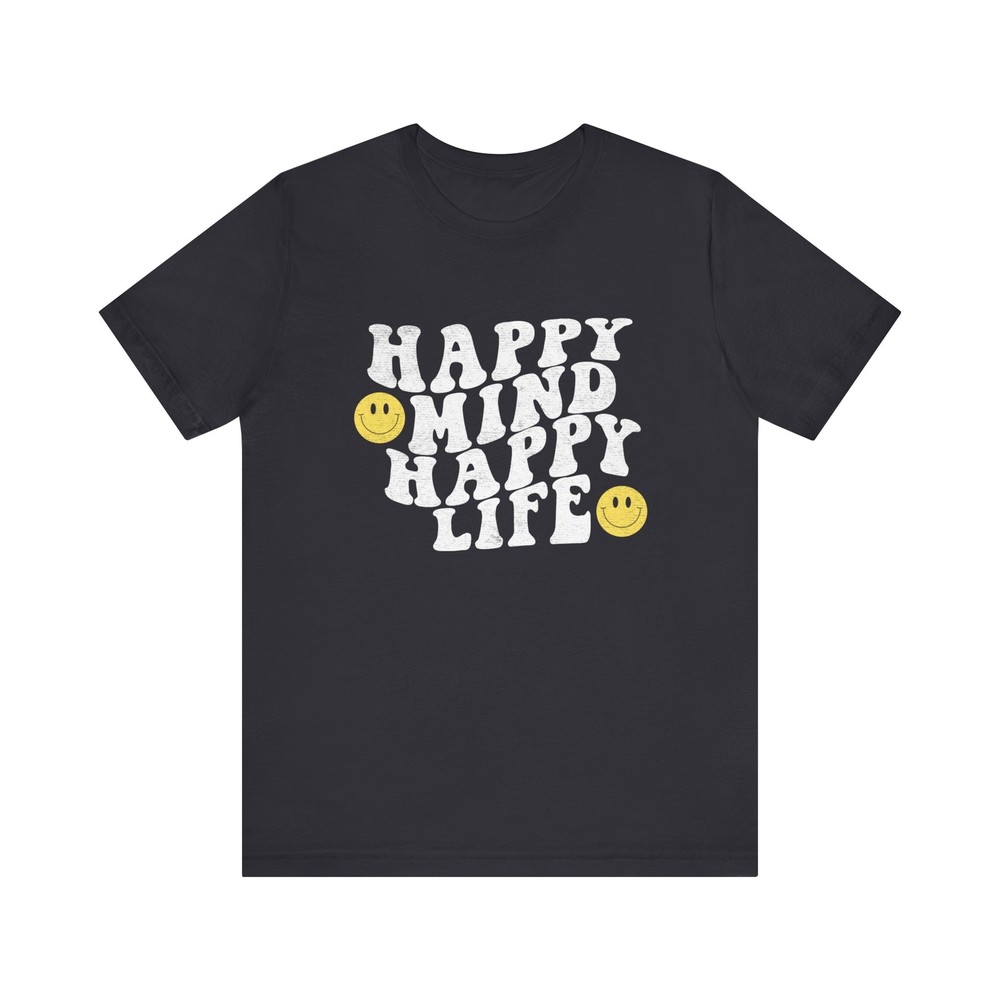 Unisex Happy Mind Happy Life Yellow Smile Face Retro Vintage 70s T-Shirt