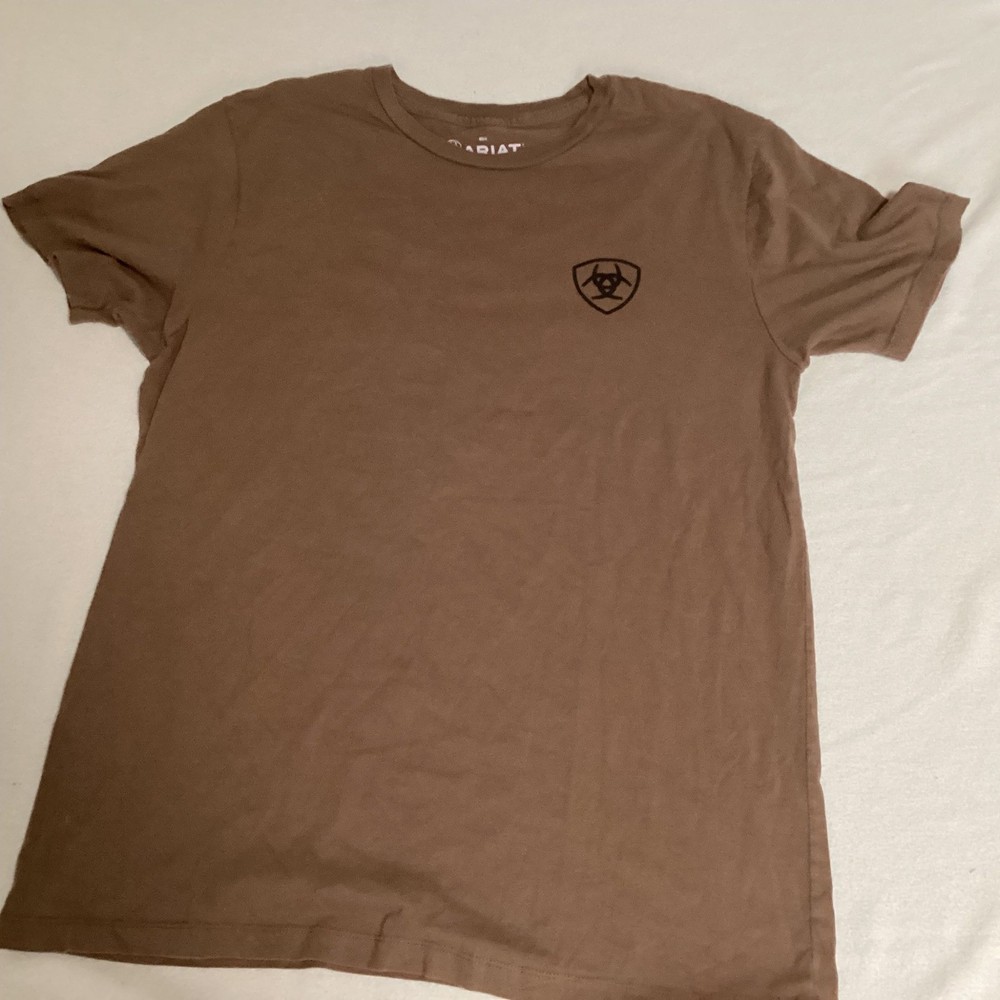 Ariat Mens Brown Graphic T-Shirt Large Buckle Exclusive Land of the Free Flag
