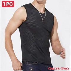 Men’s Ice Silk Mesh Tank Top – Breathable Gym Stringer Vest