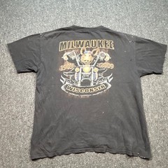 Milwaukee Wisconsin Biker Pig TShirt Sz XL Mens Black Grunge Distressed Paint