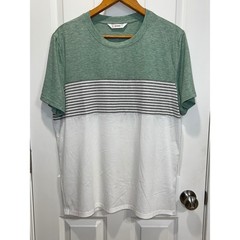 PatPat Mens Large Color Block T-Shirt – Green, White, Striped – Casual Top