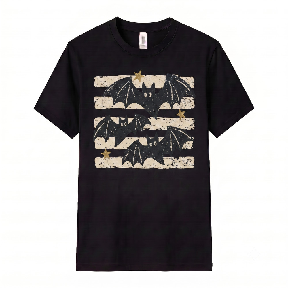 Vintage Bat Halloween T Shirt Retro Spooky Season Boho Witchy Goth Fall Tee