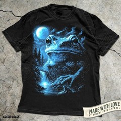 Vintage Frog Moon Animals Wildlife T Shirt Mystical Dark Forest Shirt