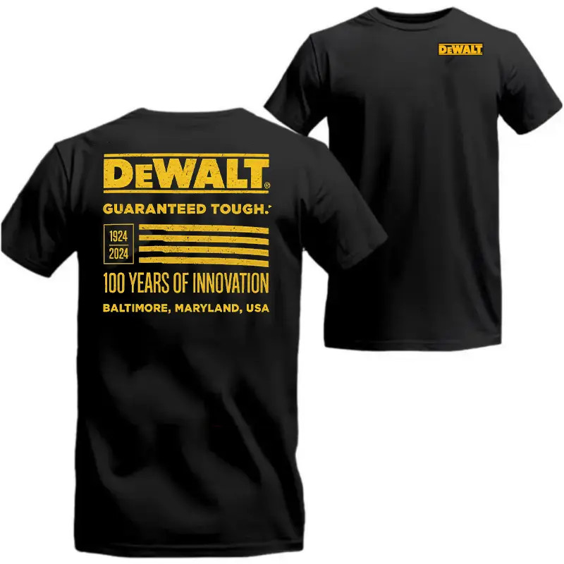 DEWALT 100 Years T-Shirt For Men, Limited Edition 1924–2024 Workwear Tee