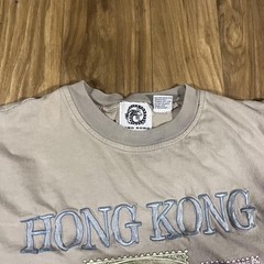 Vintage Hong Kong Shirt Mens XL Beige Embroidered Stamp Graphic Tourist Tee 90s