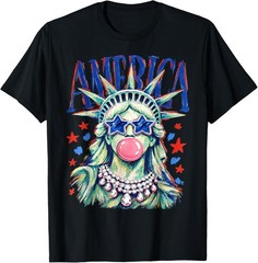 Statue of Liberty Blowing Bubble Preppy Brushstroke USA Unisex Gift T-Shirt