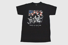 KISS Mens Kiss Group Patriotic Stars & Stripes Retro Graphic Black Shirt New XL