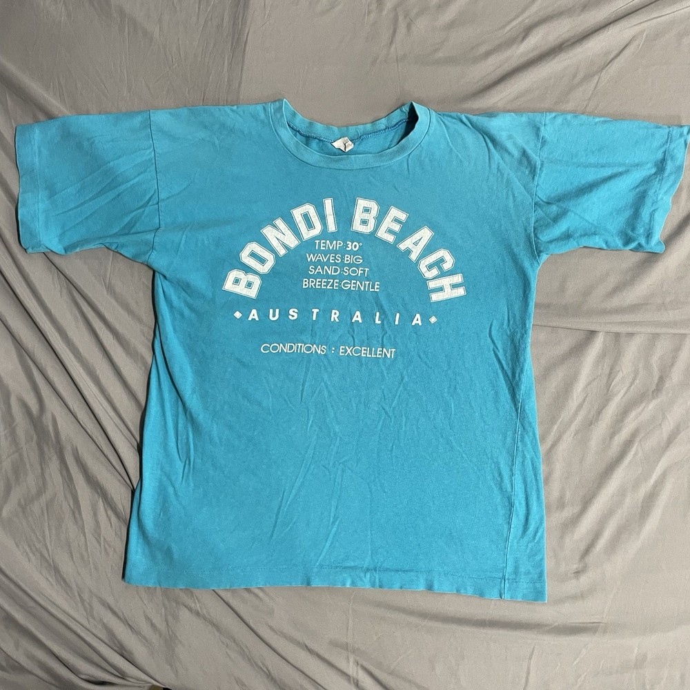 Vintage Bondi Beach Australia Sydney Blue T Shirt Size 42 Large READ All Cotton
