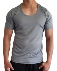 MENS SCOOP NECK T SHIRT QUICK DRY POLYESTER SLIM FIT S – XXL EURO CASUAL MUSCLE
