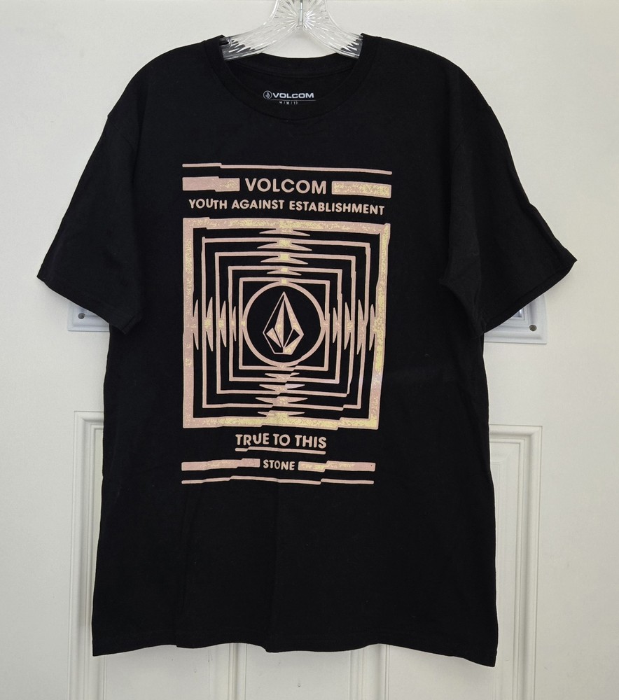VOLCOM Black T-Shirt Youth Against Establishment-True to this Stone Size M