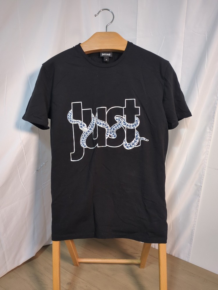 Just Cavalli Snake Wrapped Logo black t-shirt Size Medium Stretch Fit