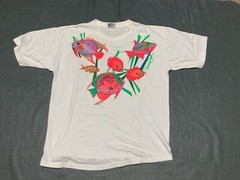 Vintage 80’s 90’s Panama Jack T-Shirt Adult Large White Neon Tropical Fish