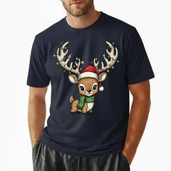 Cute Baby Reindeer T-Shirt Christmas Lights Santa Hat Kawaii Animal Holiday Gift