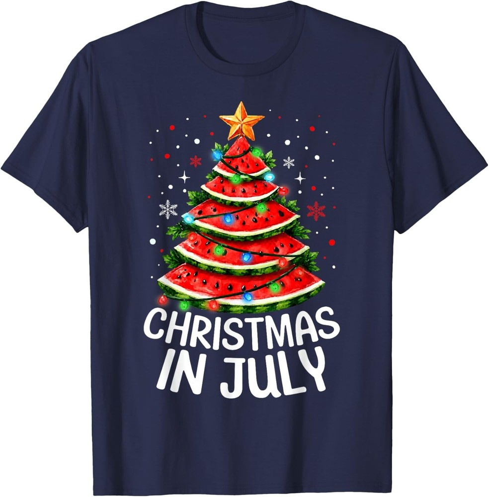 Watermelon Xmas Tree Summer Christmas T-Shirt Funny July Holiday UNISEX S-3XL