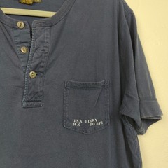 Vintage Y2K Lucky Brand Henley Top Mens Medium Blue Short Sleeve Graphic Eagle