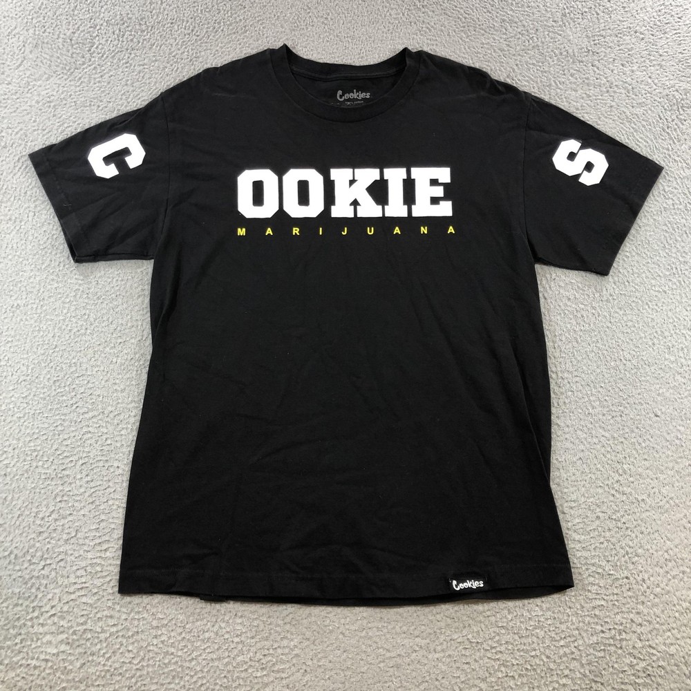 Cookies Marijuana Shirt Mens Large Black Streetwear Bold Graphic Tee 100% Cotton
