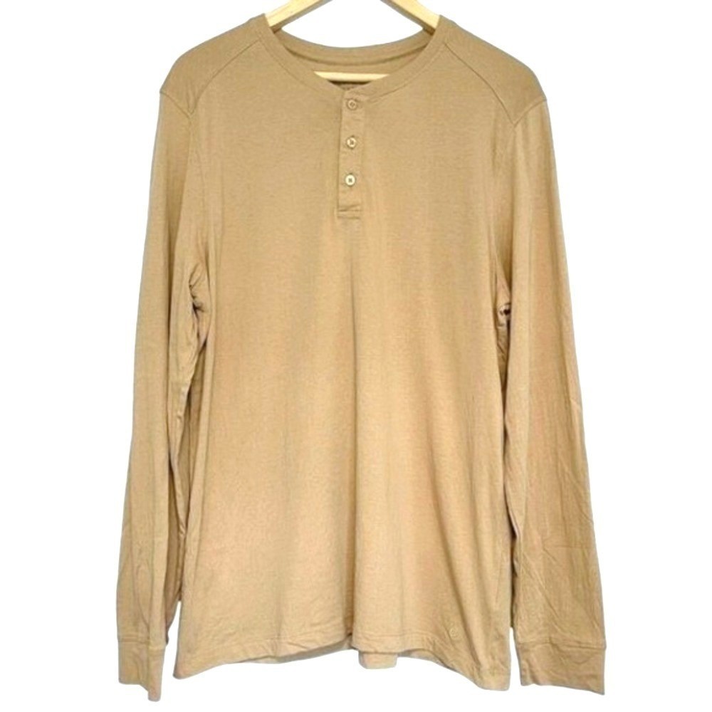 Vustra Premium Organic Cotton Henley Shirt Gilded Beige Mens Size XL Sustainable