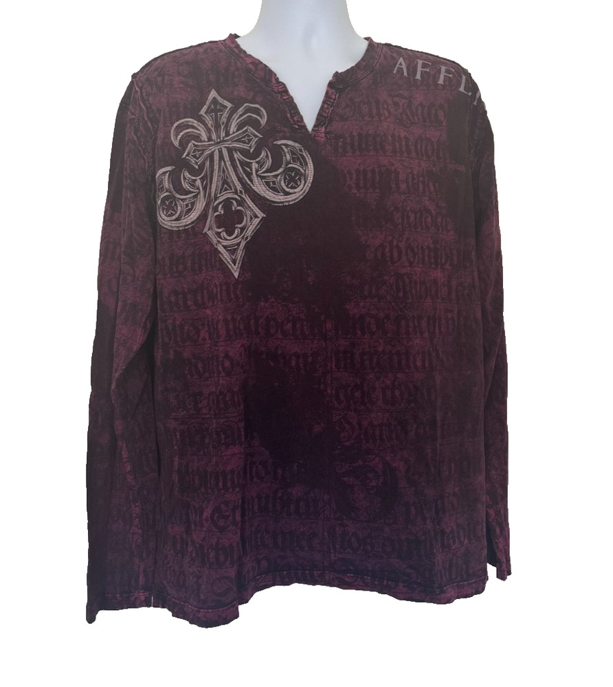 Vintage Affliction Buckle Shirt 2XL Burgundy Lava Wash Goth Y2K Grunge Mall USA