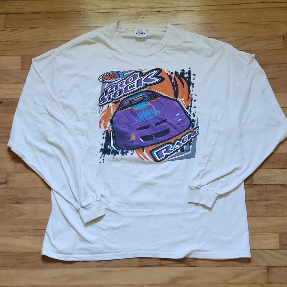 Hanes Beefy-T Y2K Dirt Motorsports Pro Stock Racing White Long Sleeve Tee 2XL
