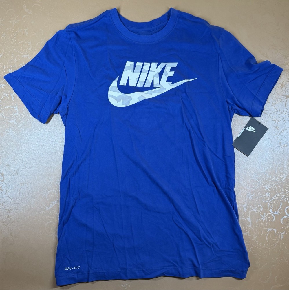 Nike Shirt Blue The Camo Swoosh Logo Graphic Tee Men’s XXL 2XL Royal New w/ Tags