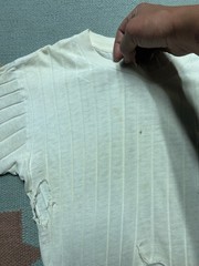Vintage 40s 50s blank white pocket t shirt ribbed cotton distressed thrashed Med