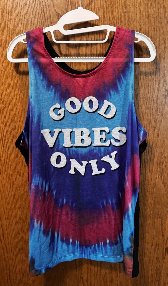 Hybrid Tees Good Vibes Only Tie-Dye Graphic Print Sleeveless Tank Top XL/XG