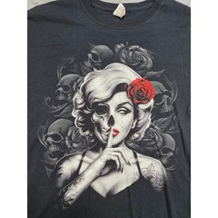 Fruit of the Loom HD Cotton Graphic T-Shirt Black XL Skull Rose Shhh Woman Tee