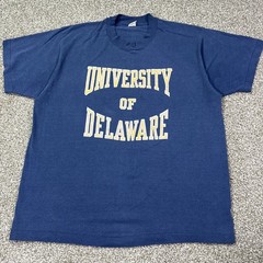 80s University Of Delaware Tee Size XL Polycotton Blue On The Velva Sheen Tag