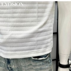Summer Men Knitted Textured T-Shirt Slim Casual Solid O-Neck Short Sleeve Top