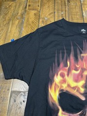 Way to Celebrate Black Flaming Skull Graphic Print Biker T-Shirt Mens Medium