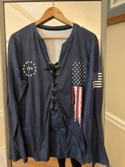 Mens Lace Up Long Sleeve V-Neck T Shirt Tee L American Flag 1776 Never Worn