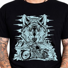 Wolf Motorcycle Graphic Tee Biker Wolf Mountain Rider Wildlife Gift Shirt.