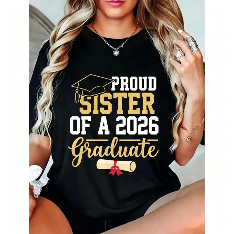 Proud Mother of 2026 Graduate Cotton T-Shirt Black Suitable for Graduation Gift