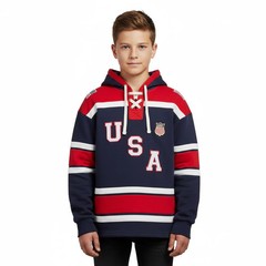 USA Hockey Logo Lace Cotton Embroidered Hoodie