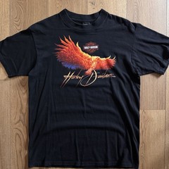 Vintage Harley Davidson Flame Eagle Black Mens Large Shirt 90s Hawaii Pacific